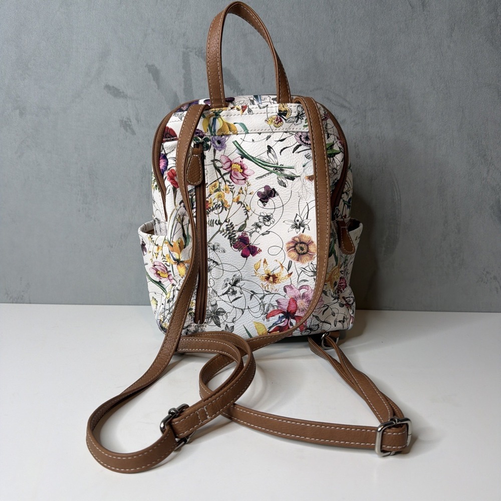 MultiSac Floral Mini Backpack White Butterfly Print Convertible Purse NWOT - Picture 3 of 11